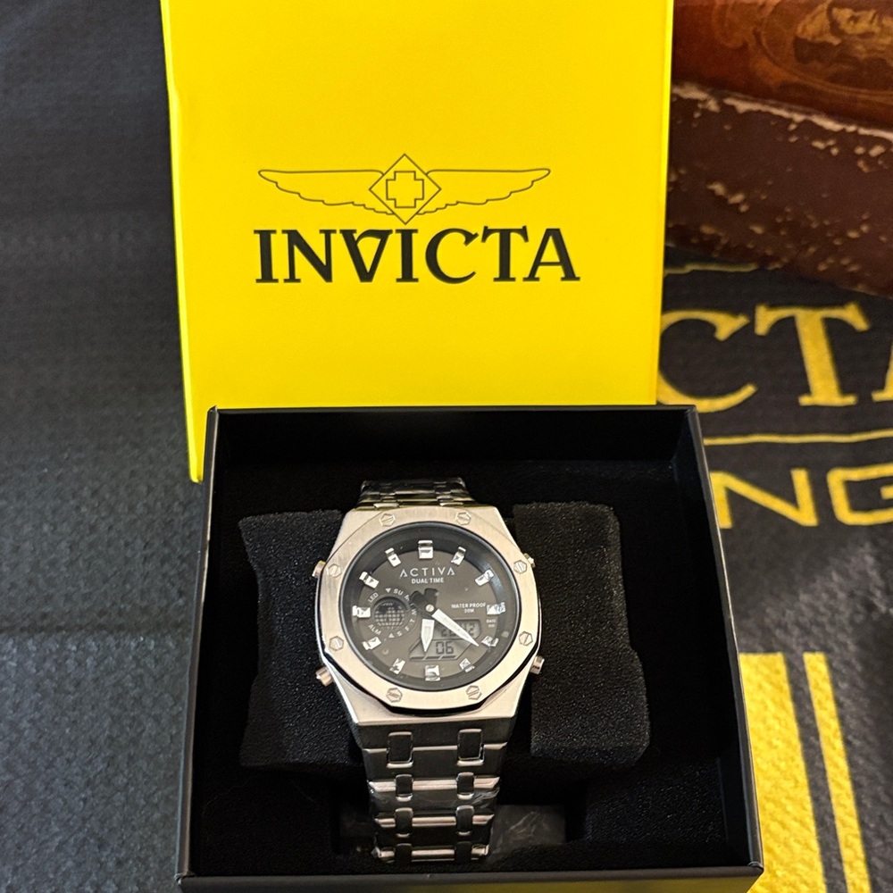 Invicta  Activa x digital unisex watch Black Dial Silver Band Watch 45.5 mm